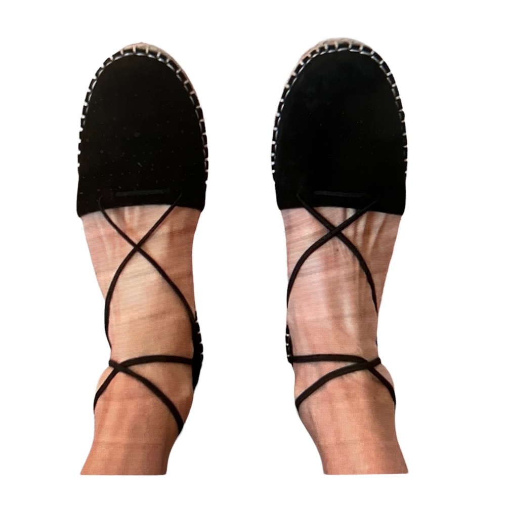 Eileen Fisher Lace-up Espadrilles. Size 7 Nubuck Black Suede . Rear zipper - Picture 2 of 12